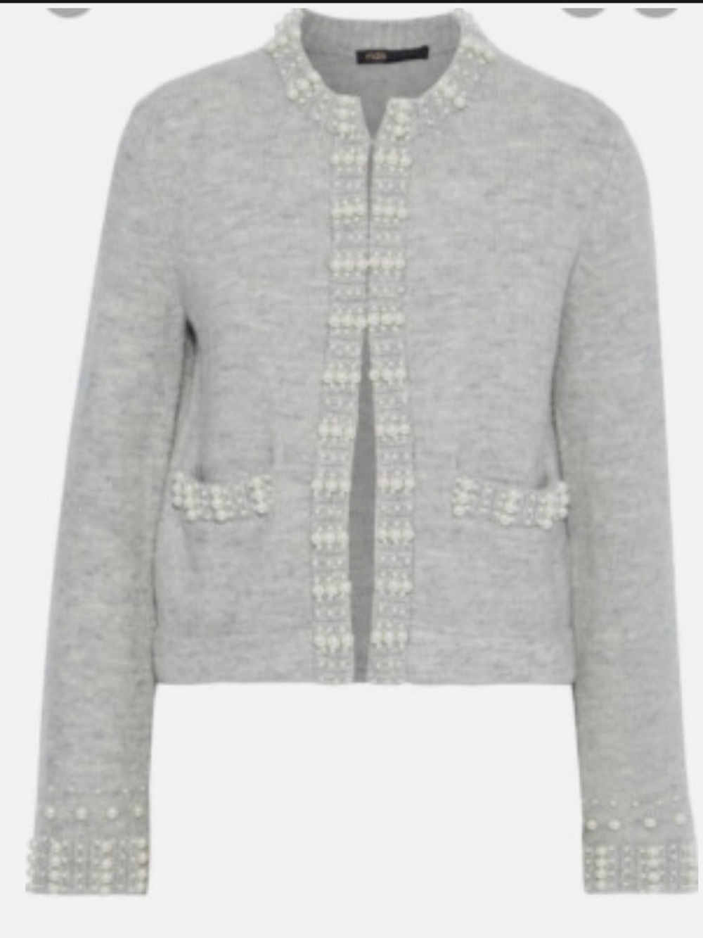 Maje Women's Gray Embellished Knit Cardigan Sweater Blazer Size 3 Retail $445